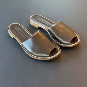 Robert Clergerie Paris leather peep toe slides dark brown size 8